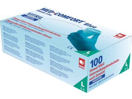 Jednorazové rukavice Med Comfort Blue Vitril zmes vinylu a nitrilu EN 420, EN 374, EN 455 kategória OOP III 100 ks / krabica AMPRI (Farba Veľkosť XL modrá, Veľkosť Zmes vinylu a nitrilu EN 420, EN 374, EN 455 Kategória OOP III 100 kusov/krabica)