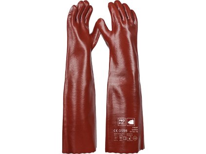 Chemické ochranné rukavice Pirát veľkosť 10 červenohnedé PVC EN 388, EN ISO 374-1 kategória PPE III PRO FIT (Farba Veľkosť 10 červenohnedý, Veľkosť PVC EN 388, EN ISO 374-1 kategória OOP III)