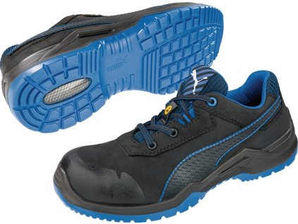 Bezpečnostná obuv Argon Blue Low S3 ESD SRC EN ISO 20345 olejovaná nubuková koža PUMA (Farba Veľkosť 48 W. 11 čierna/modrá, Veľkosť S3 ESD SRC EN ISO 20345 olejovaná nubuková koža)