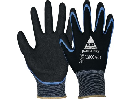 Rukavice Padua Dry EN 388 PPE kategória II HASE (Farba Veľkosť 9 čierna/modrá, Veľkosť EN 388 kategória OOP II)