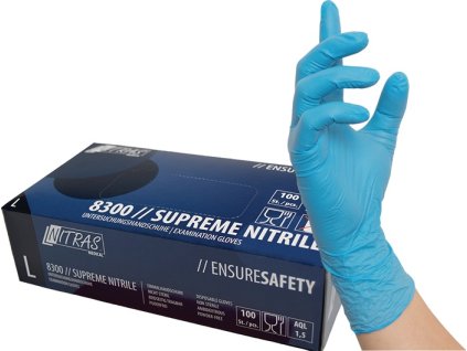 Jednorazové rukavice SUPREME NITRILE Nitril 100 ks NITRAS (Farba Veľkosť XL modrá, Veľkosť Nitril EN 374 Osobné ochranné prostriedky kategórie III 100 kusov)