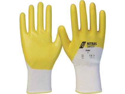 Rukavice 03405 Polyester s nitrilom EN 388 PPE kategória II 12 NITRAS (Farba Veľkosť 11 biela/žltá, Veľkosť Polyester s nitrilom EN 388 kategória OOP II 12)