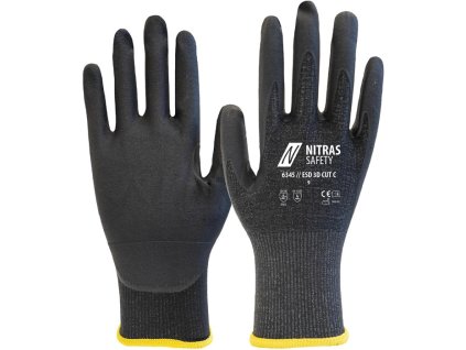 Rukavice na ochranu proti porezaniu ESD 3D CUT C EN 388 PPE kategórie II NITRAS (Farba Veľkosť 9 antracit/čierna, Veľkosť EN 388 kategória OOP II)