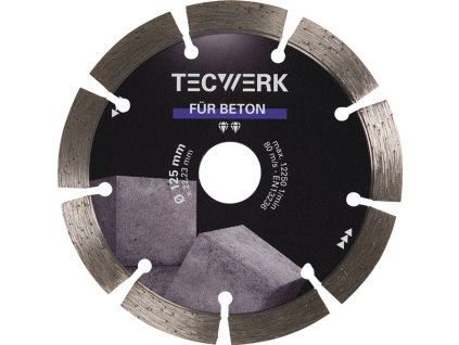 Diamantový rezný kotúč BETON TECWERK (Farba Ø 125 mm Otvor 22,23 mm, Veľkosť Šírka segmentu 33,8 mm Výška segmentu 10 mm Hrúbka segmentu 1,9 mm)