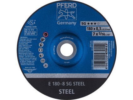 Hrubý brúsny kotúč PFERD TOOLS (Farba D180xS8,3mm, Veľkosť oceľ s kľukou Otvor 22,23 mm)