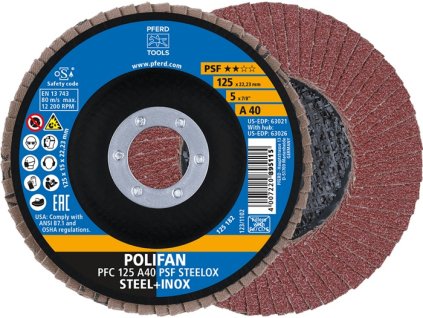 Lamelový kotúč PFERD TOOLS (Farba Ø 125 mm zrnitosť 40 kužeľová, Veľkosť Oceľ/INOX normálny korund)