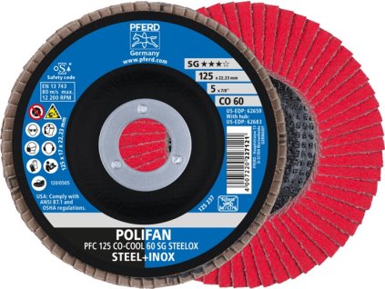 Lamelový kotúč PFERD TOOLS (Farba Ø 125 mm zrnitosť 60 kužeľová, Veľkosť INOX Keramická zrnitosť CO)