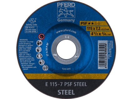 Hrubý brúsny kotúč PFERD TOOLS (Farba D115xS7,2 mm, Veľkosť oceľ s kľukou Otvor 22,23 mm)