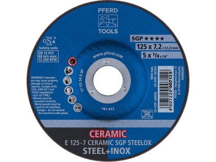 Hrubovací kotúč CERAMIC SGP STEELOX PFERD TOOLS (Farba D125xS7 mm, Veľkosť oceľ s kľukou Otvor 22,23 mm)