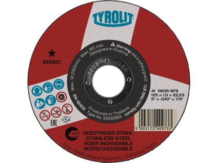 Rezný kotúč BASIC TYROLIT (Farba D125x1mm rovný, Veľkosť INOX Otvor 22,23 mm)
