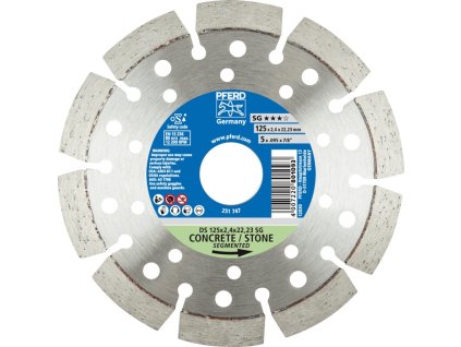Diamantový rezný kotúč PFERD TOOLS (Farba Ø 125 mm Otvor 22,23 mm, Veľkosť Výška segmentu 10 mm Hrúbka segmentu 2,4 mm)