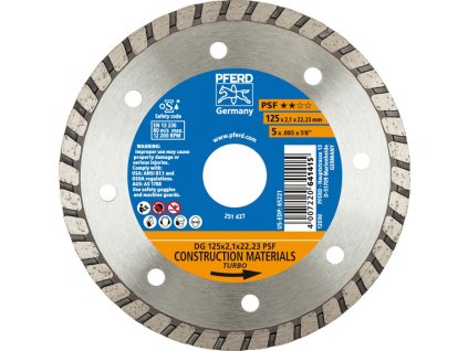 Diamantový rezný kotúč DG PSF PFERD TOOLS (Farba Ø 125 mm Otvor 22,23 mm, Veľkosť Výška segmentu 7 mm Hrúbka segmentu 2,1 mm)