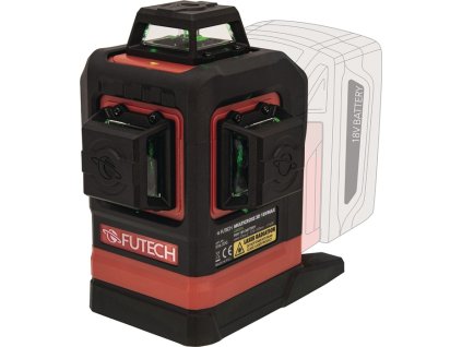 Krížový laser (Farba ± 4° ± 0,2 mm/m, Veľkosť 120 m Trieda lasera 2 Zelený laser)