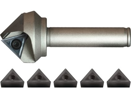 Súprava fréz na zrážanie hrán TCGX Ø 25 mm  Ø 12 mm 6-dielna sada ponikl s 5 x doštičkami TCGX  (Farba Menovitý Ø 25 mm Stopka Ø 12 mm 6-dielna, Veľkosť poniklované s 5x vložkami TCGX 163504 PMK40)