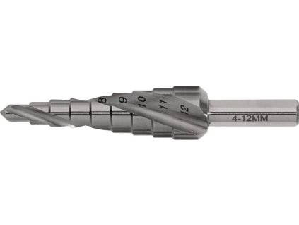 Vrták stupňovitý  Rozsah vŕtania 4-12 mm HSS špirálové drážkovanie (Farba Rozsah vŕtania 4-12 mm, Veľkosť HSS so špirálovým drážkovaním)