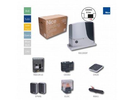 ROBUSKIT1000P sada pro posuvnou bránu do 1000kg, 1x RB1000, 1x RBA3R10, 1x ON2E, 1x OXIBD, 1 pár EPMB, 1x ELDC, 1x RBA1, indukční koncové spínače