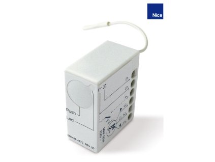 Řídicí jednotka pro motor rolety 230 V, 500 W s přijímačem 433,92 MHz, IP20, pro vysílačky řady FLO, FLOR, ONE, SMILO, NICEWAY, INTI, miniaturní rozměry 40 x 32 x 18 mm