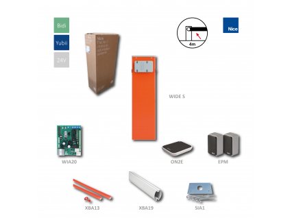 KIT-automatická závora do 4m (24V, 300W, 100Nm) s řídící jednotkou WIA20, 1x SIA1, 1x XBA19, 1x XBA13, 1x OXIBD, 1x ON2E, 1pár EPM