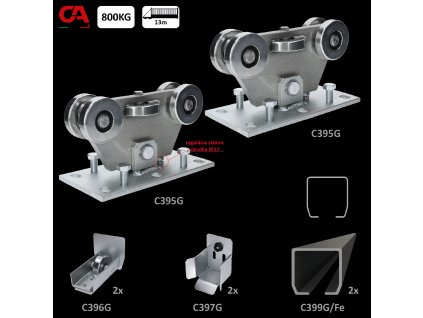 GRANDE-Klasik samonosný systém 140x140x6 mm pro posuvné brány do 800 kg / 13 m otvor (C399G/Fe 2x 6 m černý profil, C395G 2ks, C396G 2ks, C397G 2ks), běžný provoz