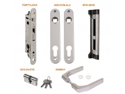 LOCINOX® sada FIFTYSET na zamykání křídlové branky (štítek, doraz, cylindrická vložka, klika), pro profil 50x40mm