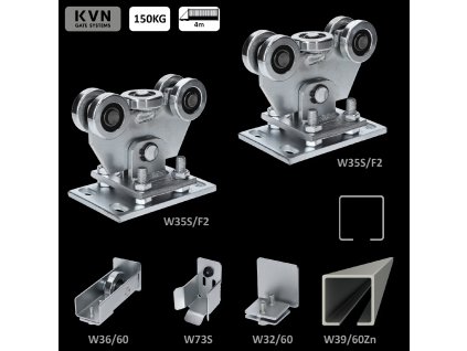 Samonosný systém 60x60x4 mm pro posuvné brány do 150 kg / 4 m průjezd (W39/60Zn 6 m pozinkovaný profil, 1x W-SET60/F2)