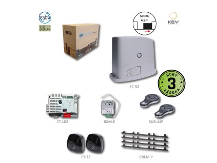 TURBOKIT50 pro posuvná vrata do 400kg, 1x SC-52, 1x CT-102, 2x SUB-44R, 1 pár FT-32, 4x CREM-P, 1x RXM-E