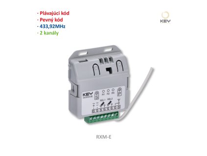 RXME přijímač externí 2-kanálový (433MHz), pevný i plovoucí kód, paměť: 1000 kódů