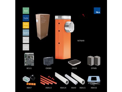 KIT - automatická závora do 7 m (motor 24 V, 150 W, 300 Nm ) s řídící elektronikou BCU1 (XBA3R10), 1x XBA16, 1x XBA15, 1x XBA14, 1x XBA9, 2x XBA13, 1x OXIBD, 1x ON2E, 1pár EPMB, 1x XBA7