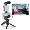 Stativ s LED svítidlem, mikrofonem a držákem na mobil