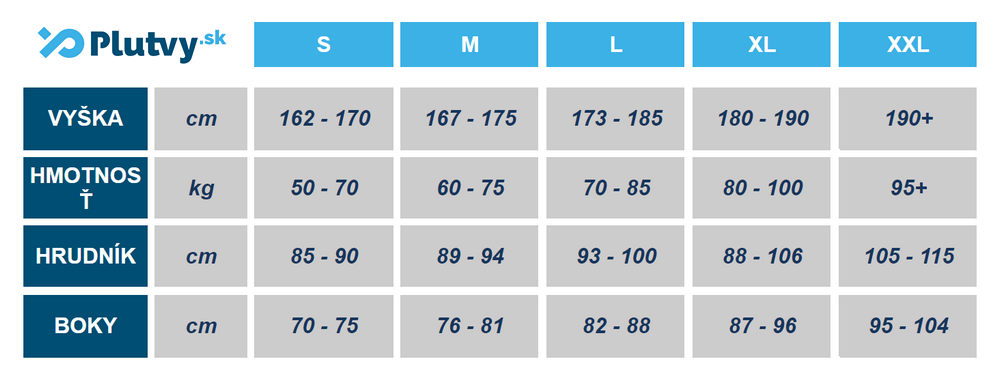 Salvimar Flash plavecky neopren tabulka velkosti 2023