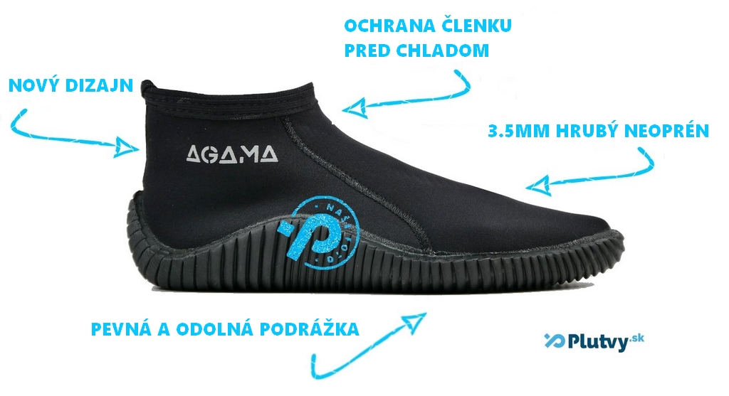 Nízke neoprénové topánky na potápanie, otužovanie a šnorchovanie Agama Rock 3.5 mm, Plutvy.sk Bratislava