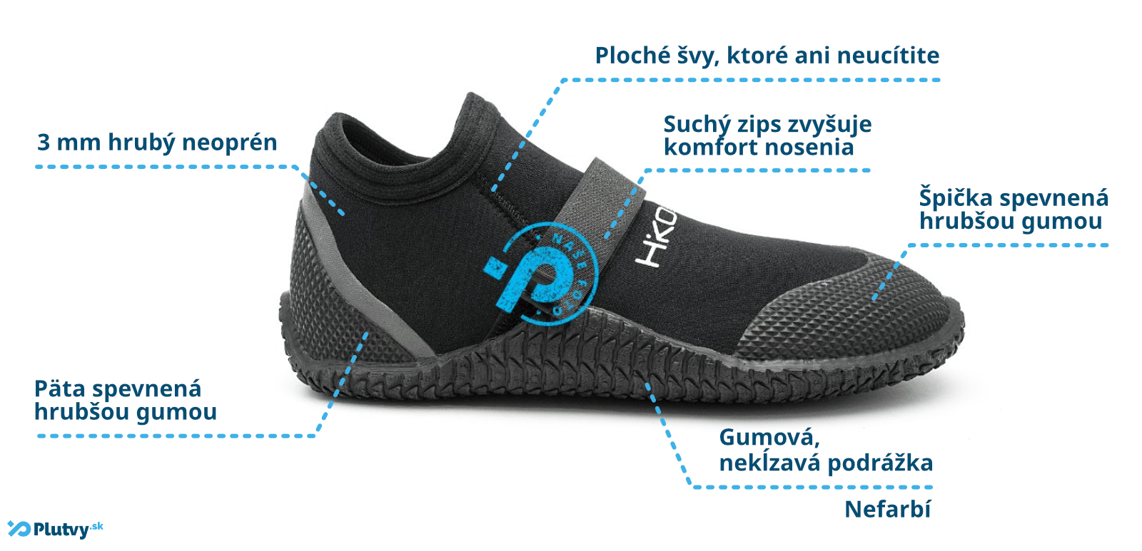 neoprénové topánky Hiko Sneaker so suchým zipsom, pevná podrážka, chránená päta a špička, Plutvy.sk Bratislava