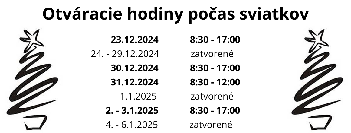 Otváracie hodiny počas vianočných sviatkov 2024