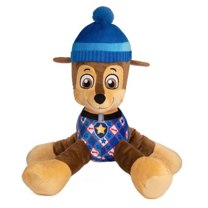 Plyšový psík Chase - modrý v zimnej čiapke - Paw Patrol - 50 cm