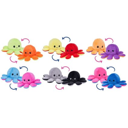 Plyšová Chobotnica obojstranná - dvojfarebná, usmiata-smutná - 40 cm - vysoká kvalita