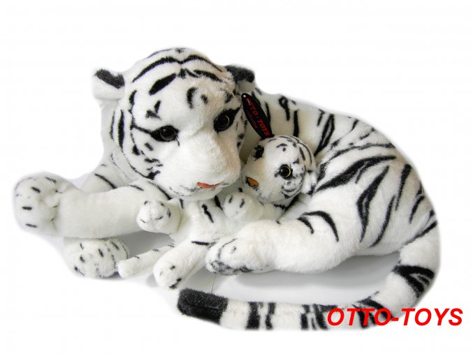  plyšový tygr bílý s mládětem
