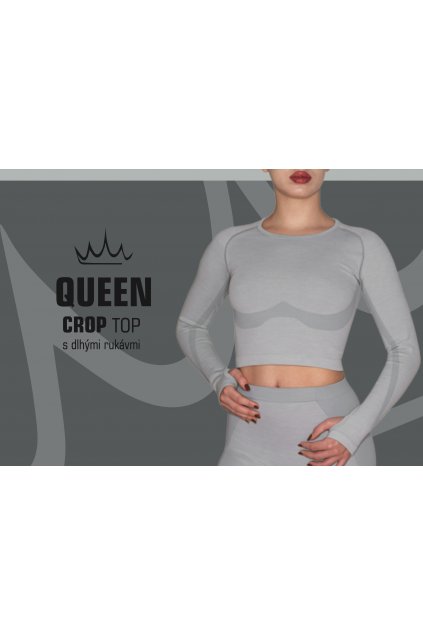 Crop top QEEN SEAMLESS s dlhými rukávmi SILVER GREY