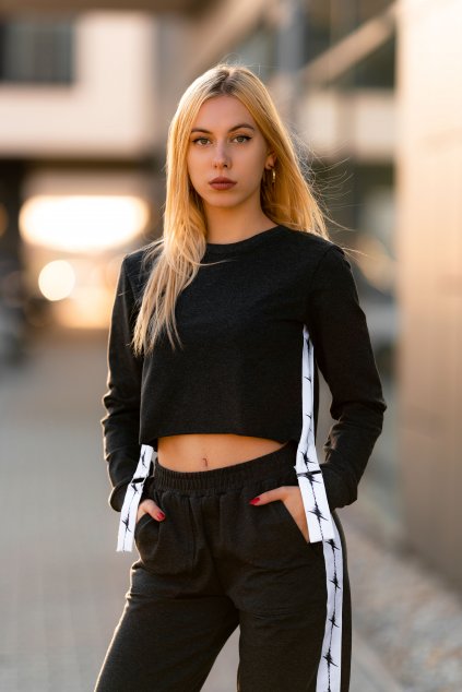 Crop Mikina Šedočierna