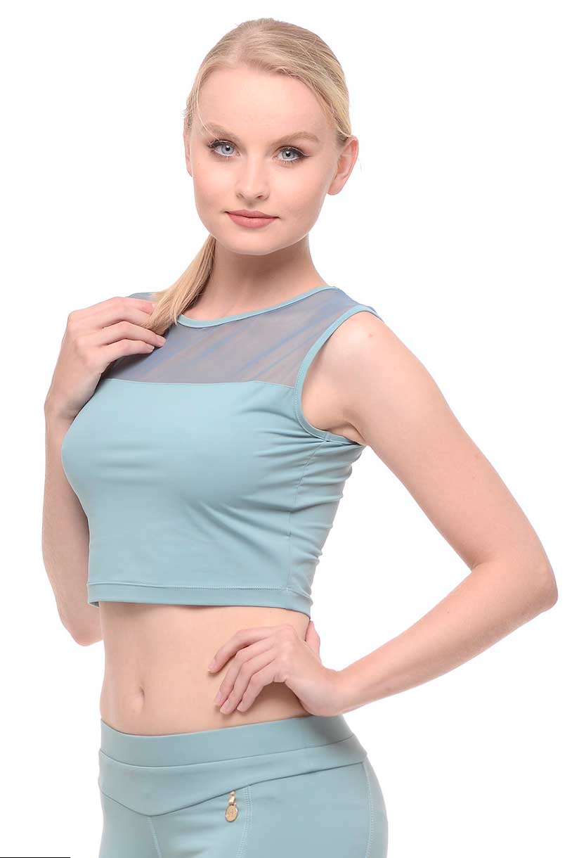 Crop top so sieťkou modrý Veľkosť: XS