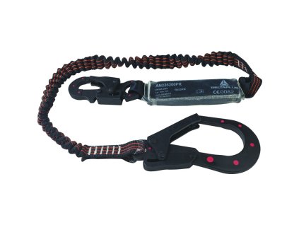 Lano s tlumičem dielektrické energie s elastickým popruhem, které poskytuje ochranu před elektrickým rizikem (Barva Černá-Červená, Velikost 1,40 až 2 m)