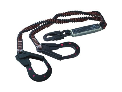 Dvojité lano s tlumičem dielektrické energie s elastickým popruhem, které poskytuje ochranu před elektrickým rizikem (Barva Černá-Červená, Velikost 1,40 až 2 m)