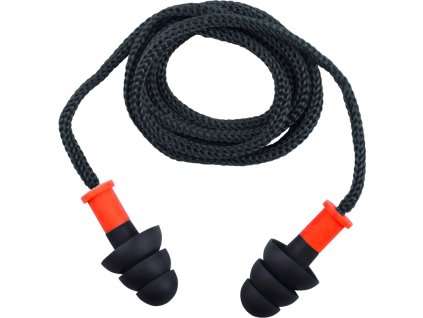 TPR zátky do uší, vícenásobně použitelné, s textilní šňůrkou. Lze použít se šňůrkou nebo bez ní. Balení: 10 párů (9 samostatně balených párů + 1 ​​pár v úložné krabičce) (Barva Šedá, Velikost Univerzální)