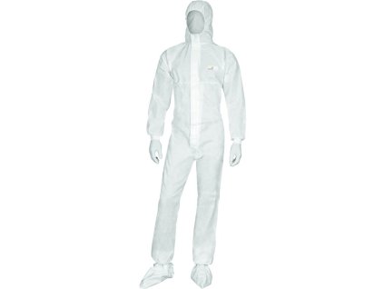 Jednorázová protichemická ochranná kombinéza typu 5 odolná vůči suchým částicím nabízí velmi dobrou prodyšnost (Barva Bílá, Velikost L)