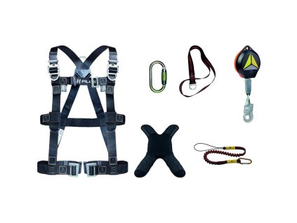 Komfortní souprava pro zachycení pádu s ergonomickým postrojem a automatickým navíječem (Barva Černá, Velikost S/M/L)
