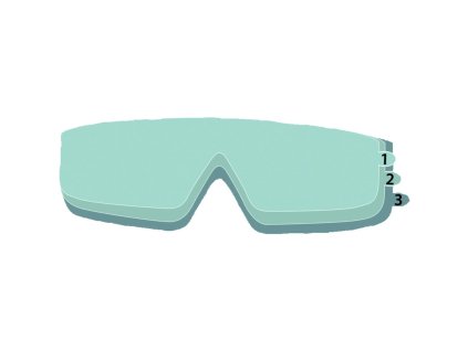 Krabice 10 sad ochranných fólií na ochranu skel uzavřených brýlí. Každá sada se skládá ze 3 na sebe navazujících vrstev, které se používají postupně. (Barva Čiré, Velikost -)