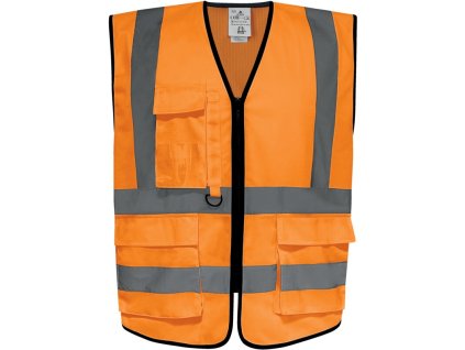 Multikapsová vesta se zipem třídy 2 HV, která zajišťuje dobrou viditelnost za zhoršených světelných podmínek a v nebezpečném prostředí. (Barva Fluo oranžová, Velikost L)
