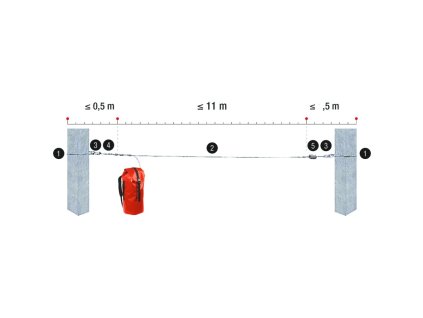 11 metrové jednodílné záchranné lano, snadná instalace díky napínači (Barva Ocel, Velikost -)