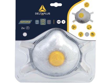 Jednorázová dýchací maska P2 blokující pachy, s ventilem a širokými nastavitelnými pásky pro lepší podporu (Barva Šedá, Velikost -)