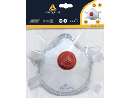 Jednorázová dýchací maska P3, s ventilem a širokými nastavitelnými pásky pro lepší podporu, balení po 2 kusech (Barva Bílá, Velikost -)