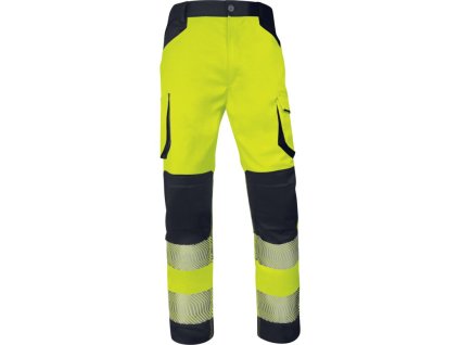 Reflexní strečové multikapesní pracovní kalhoty třídy 2, segmentované pásy pro dobrou viditelnost v nebezpečném prostředí nebo v prostředí s nízkou úrovní světla (Barva Fluo žlutá-Černá, Velikost 3XL)